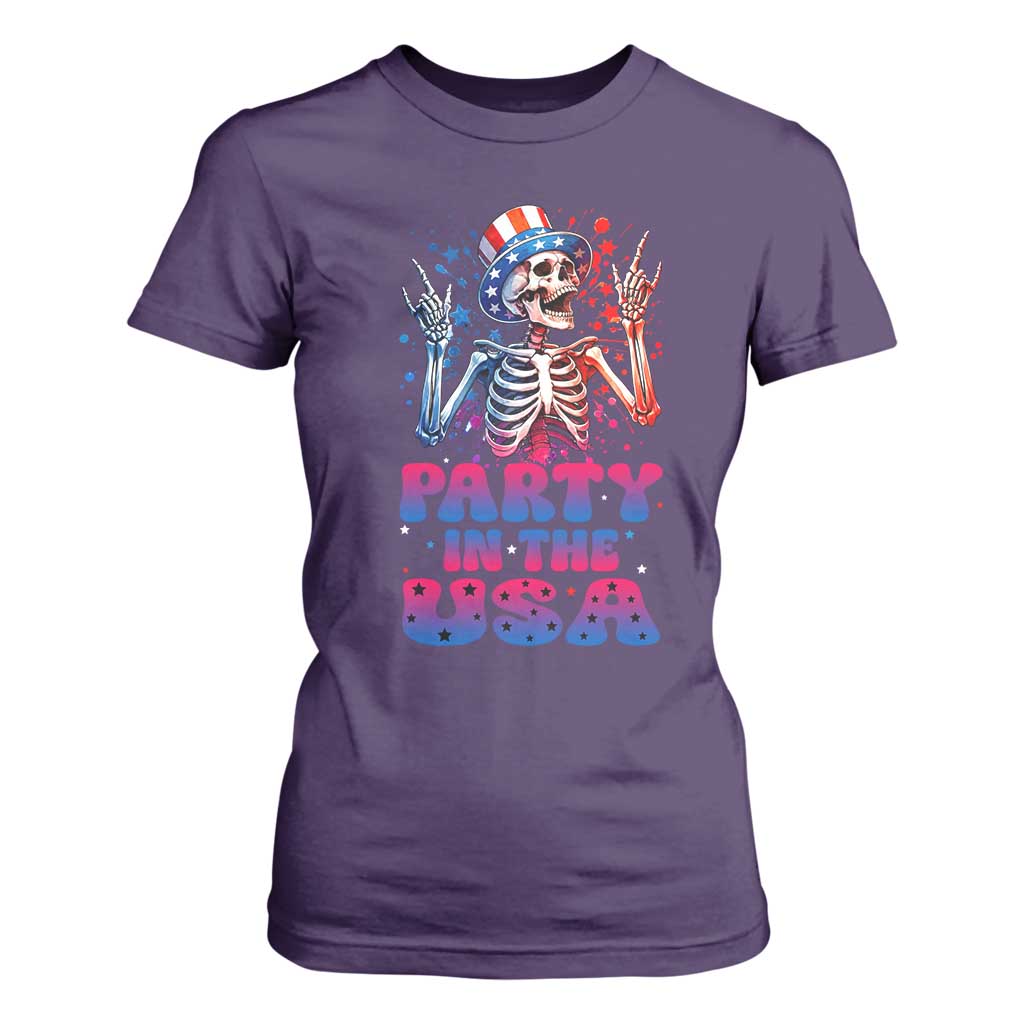 Funny Party In The USA Skeleton Rock Hand T Shirt For Women 4th Of July Rocker Gift TS12 Purple Print Your Wear