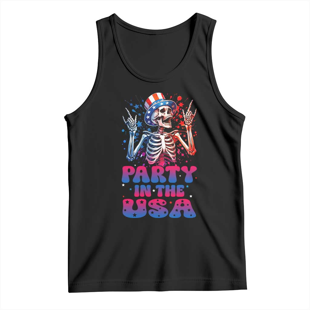 Funny Party In The USA Skeleton Rock Hand Tank Top 4th Of July Rocker Gift TS12 Black Print Your Wear