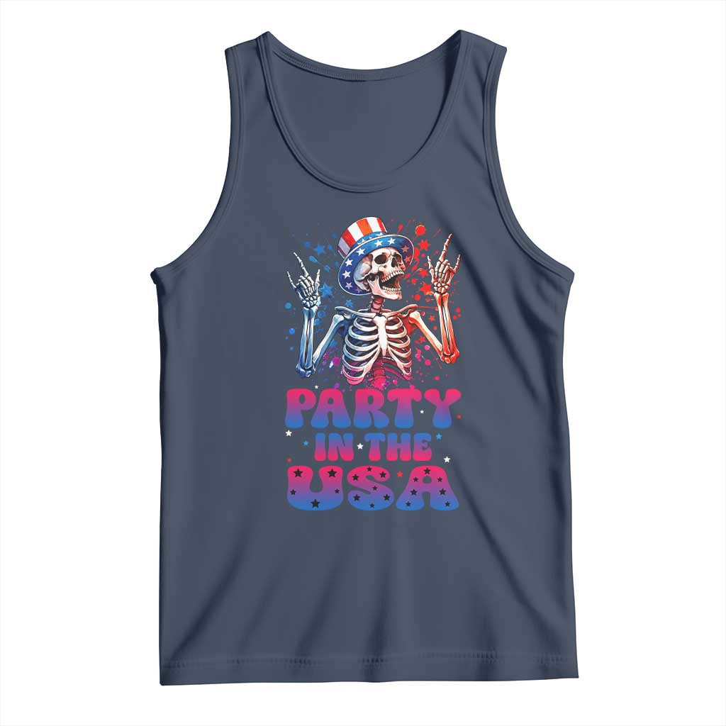 Funny Party In The USA Skeleton Rock Hand Tank Top 4th Of July Rocker Gift TS12 Navy Print Your Wear