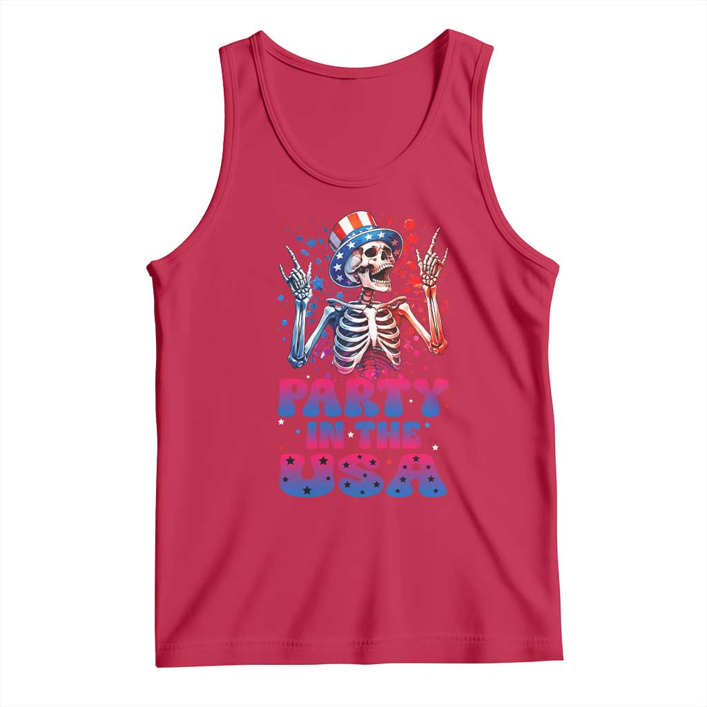 Funny Party In The USA Skeleton Rock Hand Tank Top 4th Of July Rocker Gift TS12 Red Print Your Wear