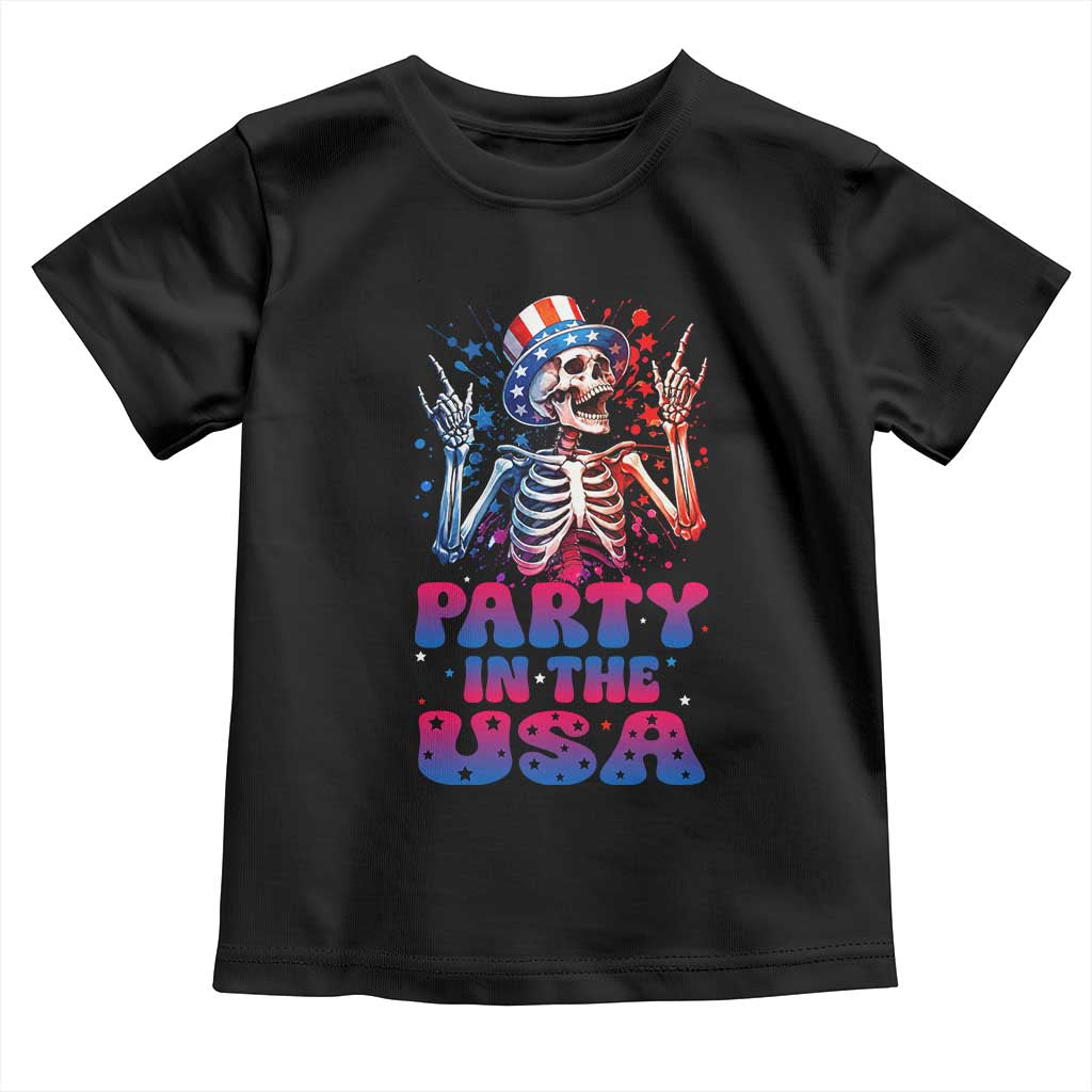 Funny Party In The USA Skeleton Rock Hand Toddler T Shirt 4th Of July Rocker Gift TS12 Black Print Your Wear
