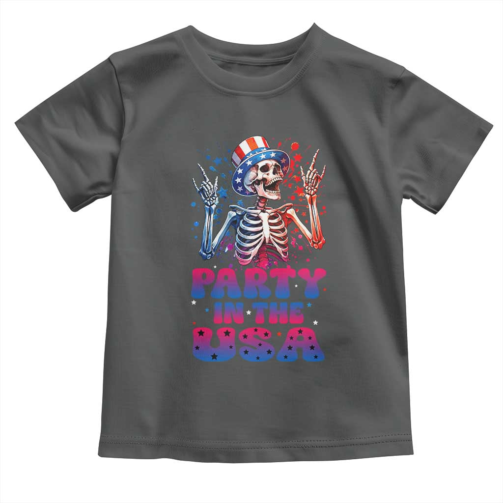Funny Party In The USA Skeleton Rock Hand Toddler T Shirt 4th Of July Rocker Gift TS12 Dark Heather Print Your Wear