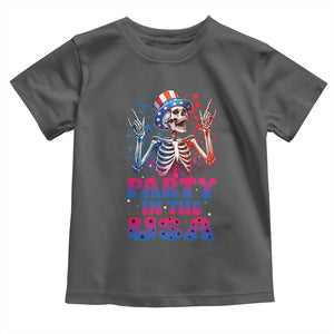 Funny Party In The USA Skeleton Rock Hand Toddler T Shirt 4th Of July Rocker Gift TS12 Dark Heather Print Your Wear