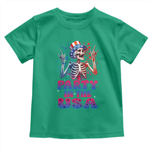 Funny Party In The USA Skeleton Rock Hand Toddler T Shirt 4th Of July Rocker Gift TS12 Irish Green Print Your Wear