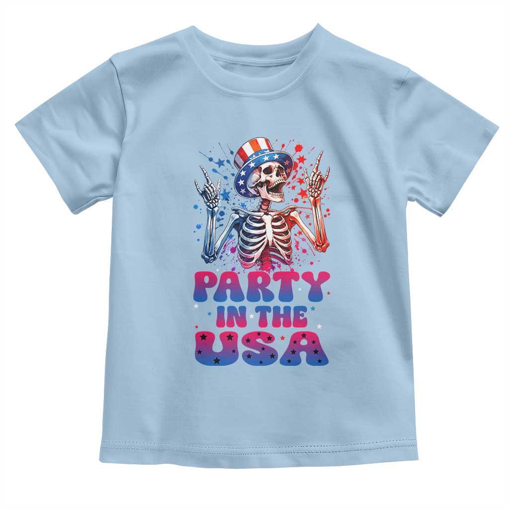 Funny Party In The USA Skeleton Rock Hand Toddler T Shirt 4th Of July Rocker Gift TS12 Light Blue Print Your Wear