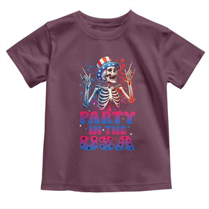 Funny Party In The USA Skeleton Rock Hand Toddler T Shirt 4th Of July Rocker Gift TS12 Maroon Print Your Wear