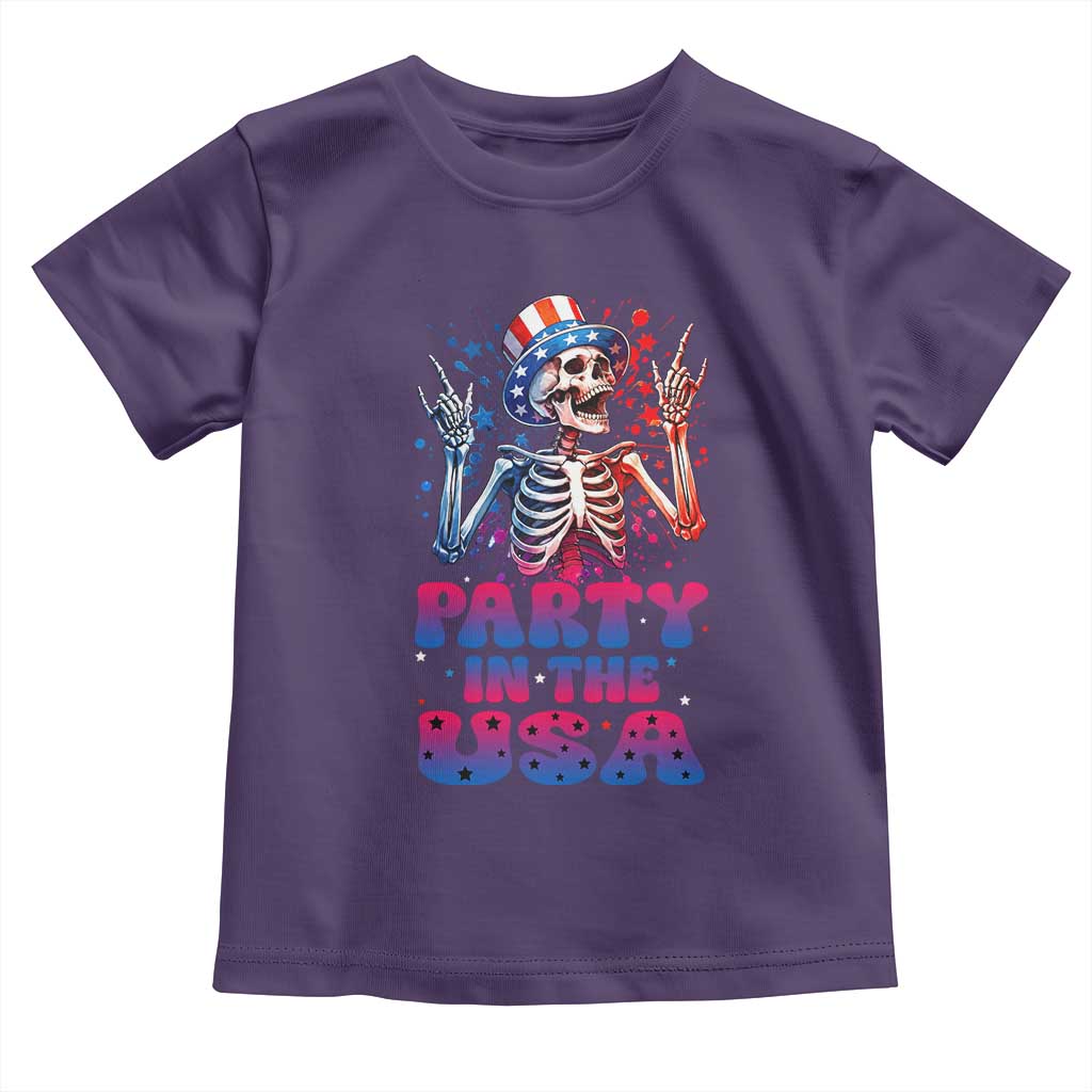 Funny Party In The USA Skeleton Rock Hand Toddler T Shirt 4th Of July Rocker Gift TS12 Purple Print Your Wear