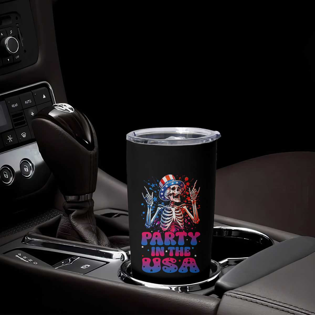 Funny Party In The USA Skeleton Rock Hand Tumbler Cup 4th Of July Rocker Gift