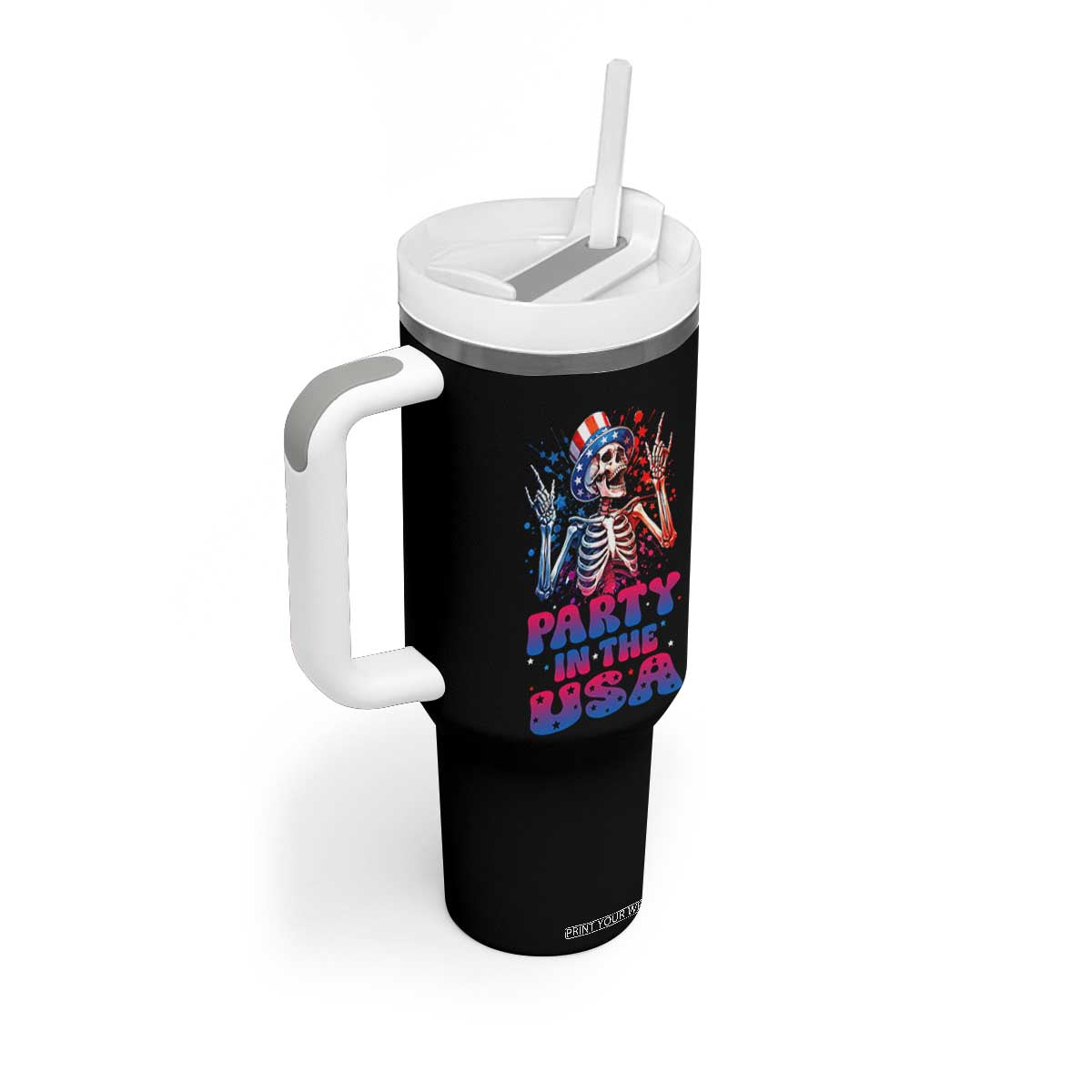Funny Party In The USA Skeleton Rock Hand Tumbler With Handle 4th Of July Rocker Gift TS12 Print Your Wear