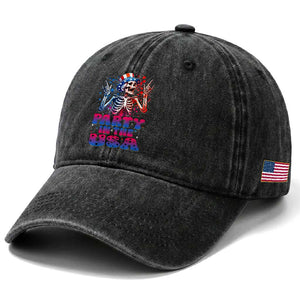 Funny Party In The USA Skeleton Rock Hand Washed Cotton Baseball Cap 4th Of July Rocker Gift