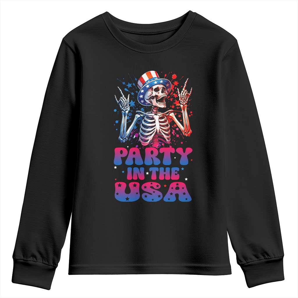 Funny Party In The USA Skeleton Rock Hand Youth Sweatshirt 4th Of July Rocker Gift TS12 Black Print Your Wear