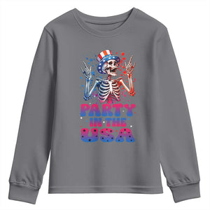 Funny Party In The USA Skeleton Rock Hand Youth Sweatshirt 4th Of July Rocker Gift TS12 Charcoal Print Your Wear