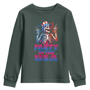 Funny Party In The USA Skeleton Rock Hand Youth Sweatshirt 4th Of July Rocker Gift TS12 Dark Forest Green Print Your Wear
