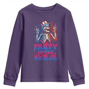 Funny Party In The USA Skeleton Rock Hand Youth Sweatshirt 4th Of July Rocker Gift TS12 Purple Print Your Wear