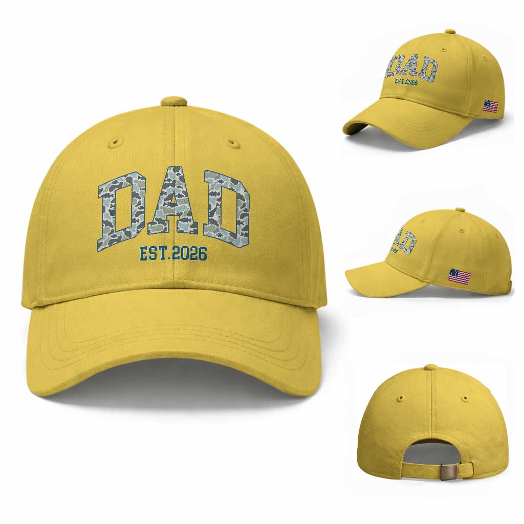 Promoted To Dad Est 2026 Baseball Cap Camo Fishing New Dad Gift TS12 Baseball Cap Universal Fit Yellow Print Your Wear