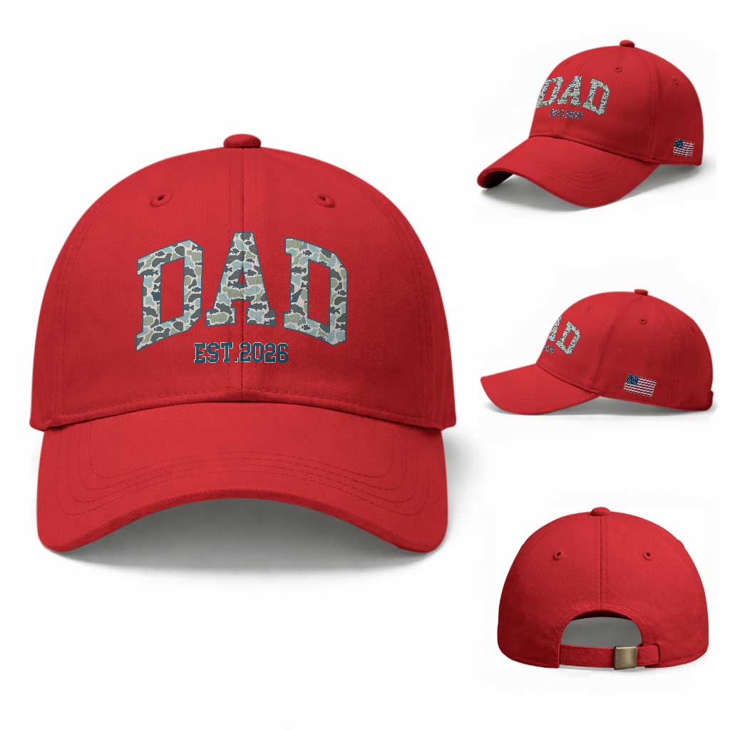 Promoted To Dad Est 2026 Baseball Cap Camo Fishing New Dad Gift TS12 Baseball Cap Universal Fit Red Print Your Wear
