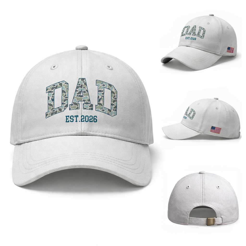 Promoted To Dad Est 2026 Baseball Cap Camo Fishing New Dad Gift TS12 Baseball Cap Universal Fit White Print Your Wear