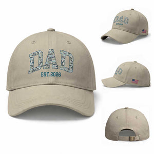 Promoted To Dad Est 2026 Baseball Cap Camo Fishing New Dad Gift TS12 Baseball Cap Universal Fit Beige Print Your Wear