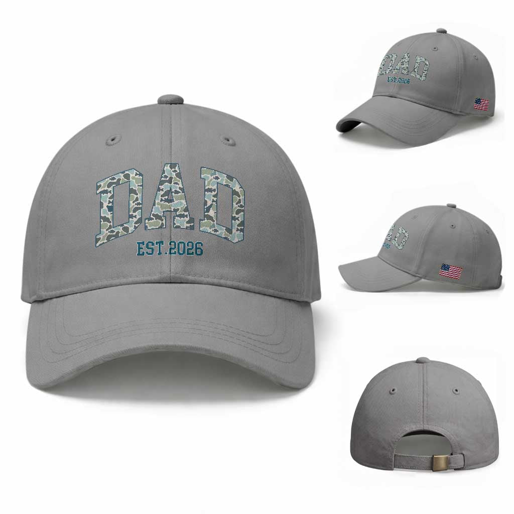 Promoted To Dad Est 2026 Baseball Cap Camo Fishing New Dad Gift TS12 Baseball Cap Universal Fit Sport Gray Print Your Wear