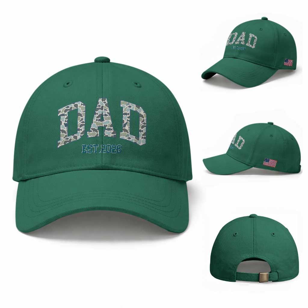 Promoted To Dad Est 2026 Baseball Cap Camo Fishing New Dad Gift TS12 Baseball Cap Universal Fit Irish Green Print Your Wear