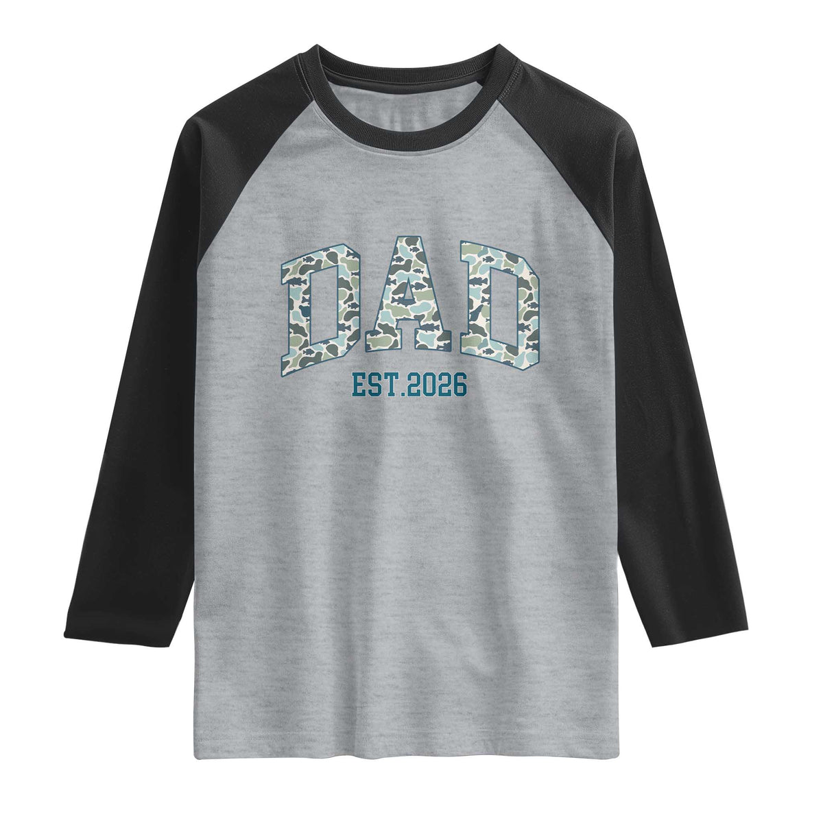Promoted To Dad Est 2026 Raglan Shirt Camo Fishing New Dad Gift TS12 Heather Gray Black Print Your Wear