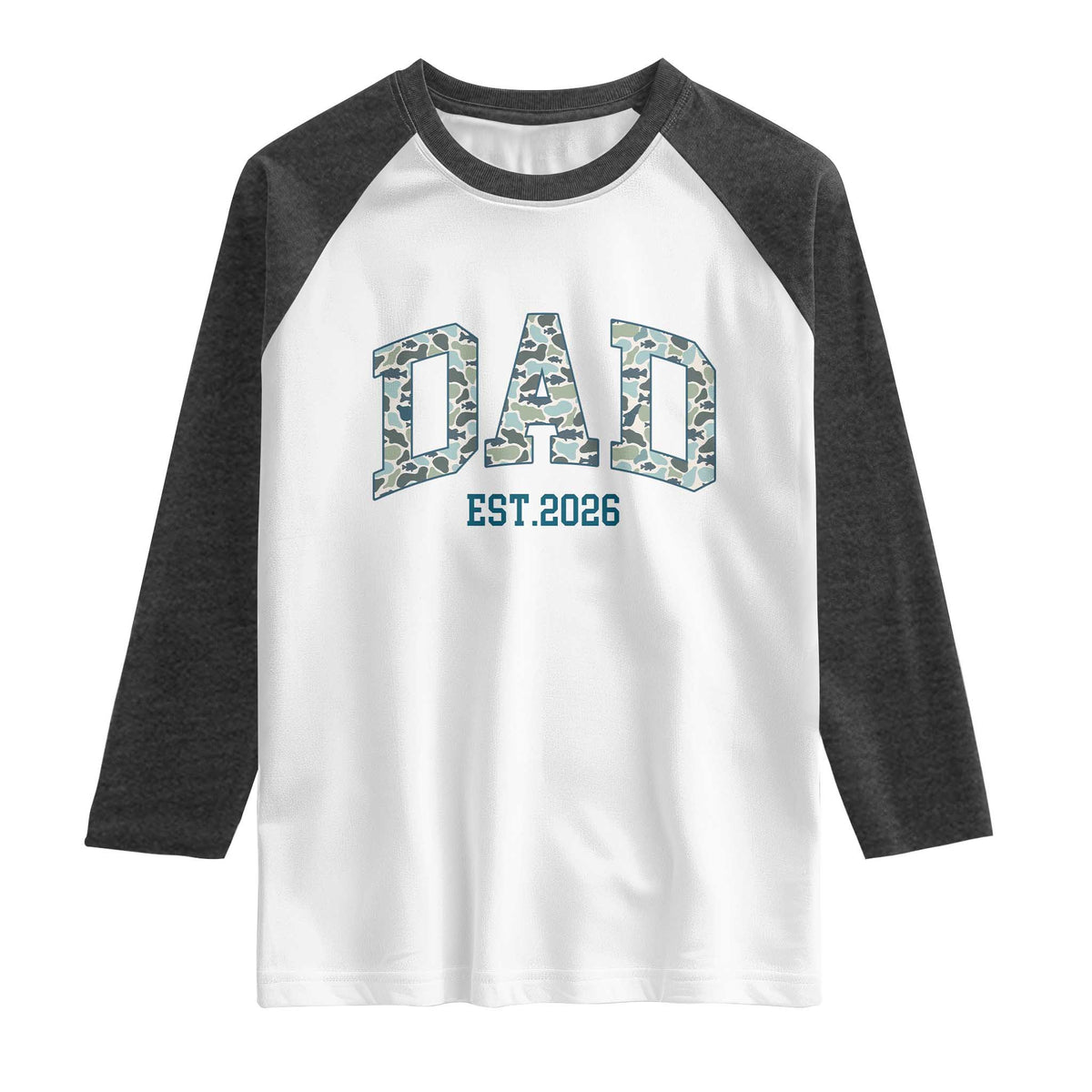 Promoted To Dad Est 2026 Raglan Shirt Camo Fishing New Dad Gift TS12 White Heather Charcoal Print Your Wear
