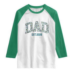 Promoted To Dad Est 2026 Raglan Shirt Camo Fishing New Dad Gift TS12 White Kelly Green Print Your Wear