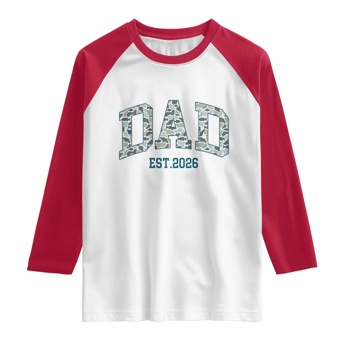Promoted To Dad Est 2026 Raglan Shirt Camo Fishing New Dad Gift TS12 White Red Print Your Wear