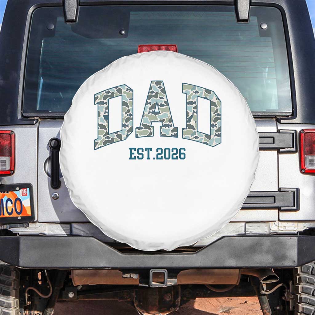 Promoted To Dad Est 2026 Spare Tire Cover Camo Fishing New Dad Gift TS12 No hole White Print Your Wear