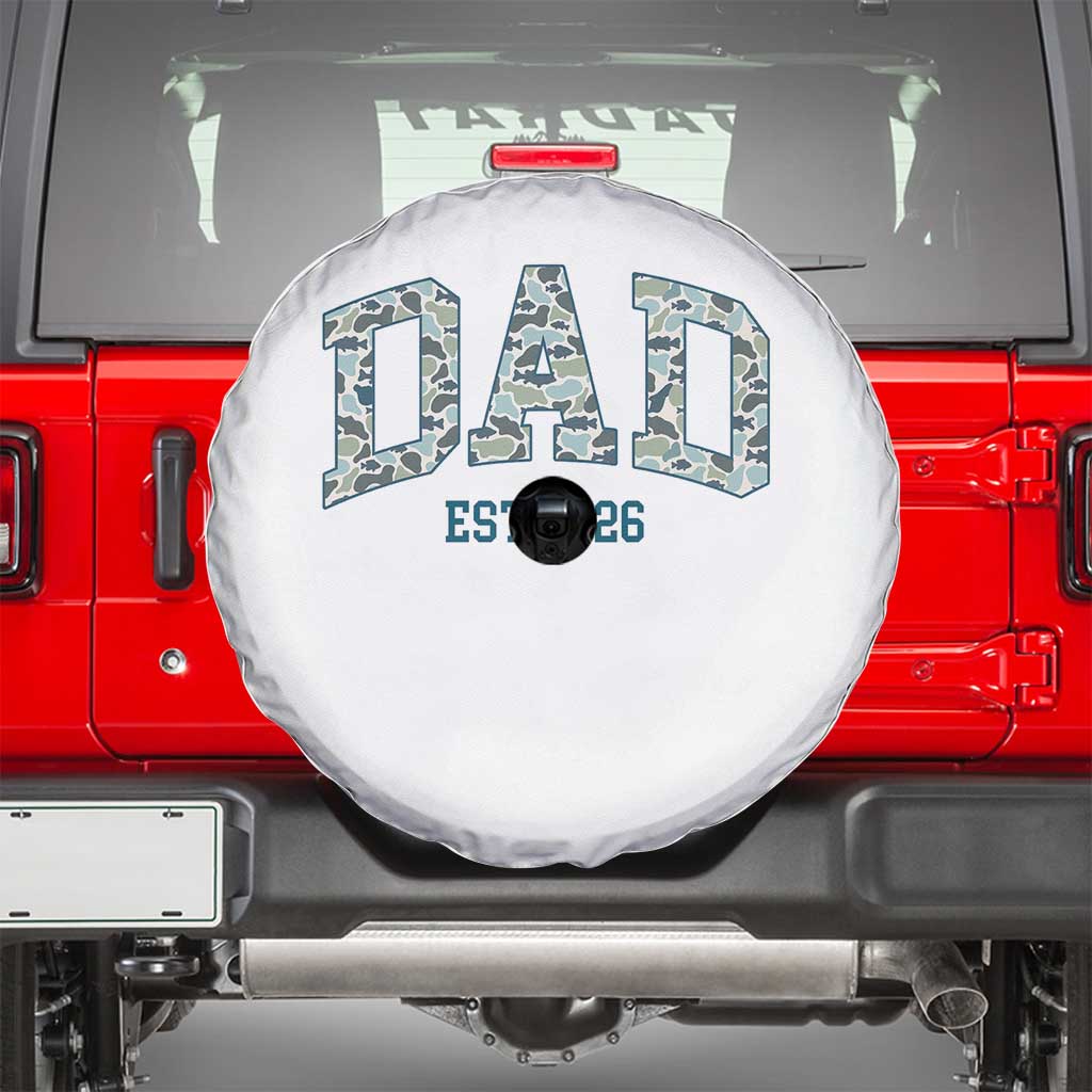 Promoted To Dad Est 2026 Spare Tire Cover Camo Fishing New Dad Gift TS12 White Print Your Wear