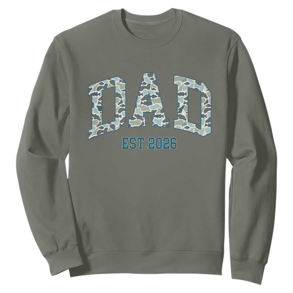 Promoted To Dad Est 2026 Sweatshirt Camo Fishing New Dad Gift TS12 Military Green Print Your Wear