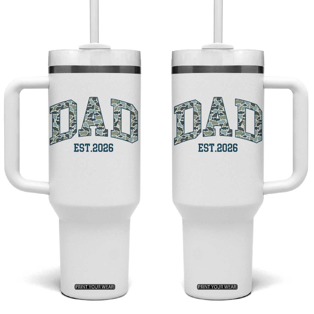 Promoted To Dad Est 2026 Tumbler With Handle Camo Fishing New Dad Gift TS12 One Size: 40 oz White Print Your Wear