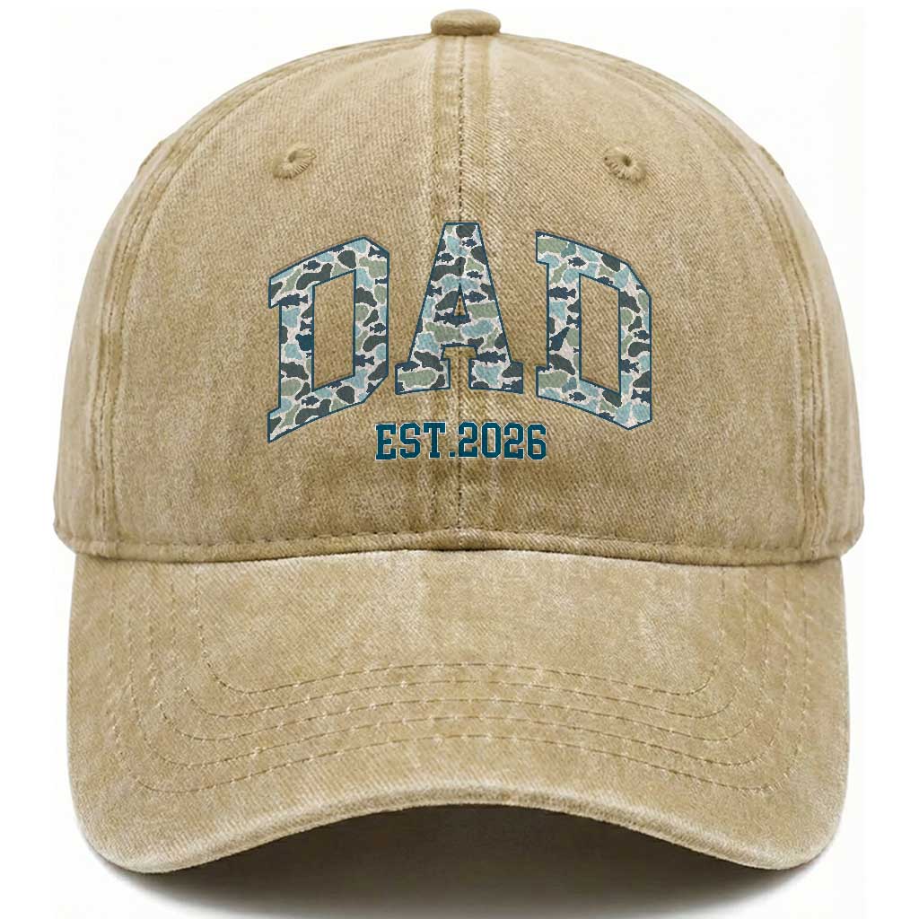 Promoted To Dad Est 2026 Washed Cotton Baseball Cap Camo Fishing New Dad Gift