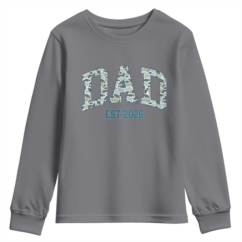 Promoted To Dad Est 2026 Youth Sweatshirt Camo Fishing New Dad Gift TS12 Charcoal Print Your Wear