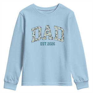 Promoted To Dad Est 2026 Youth Sweatshirt Camo Fishing New Dad Gift TS12 Light Blue Print Your Wear