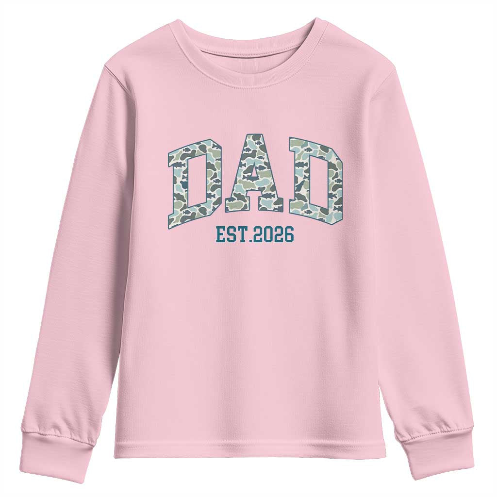 Promoted To Dad Est 2026 Youth Sweatshirt Camo Fishing New Dad Gift TS12 Light Pink Print Your Wear