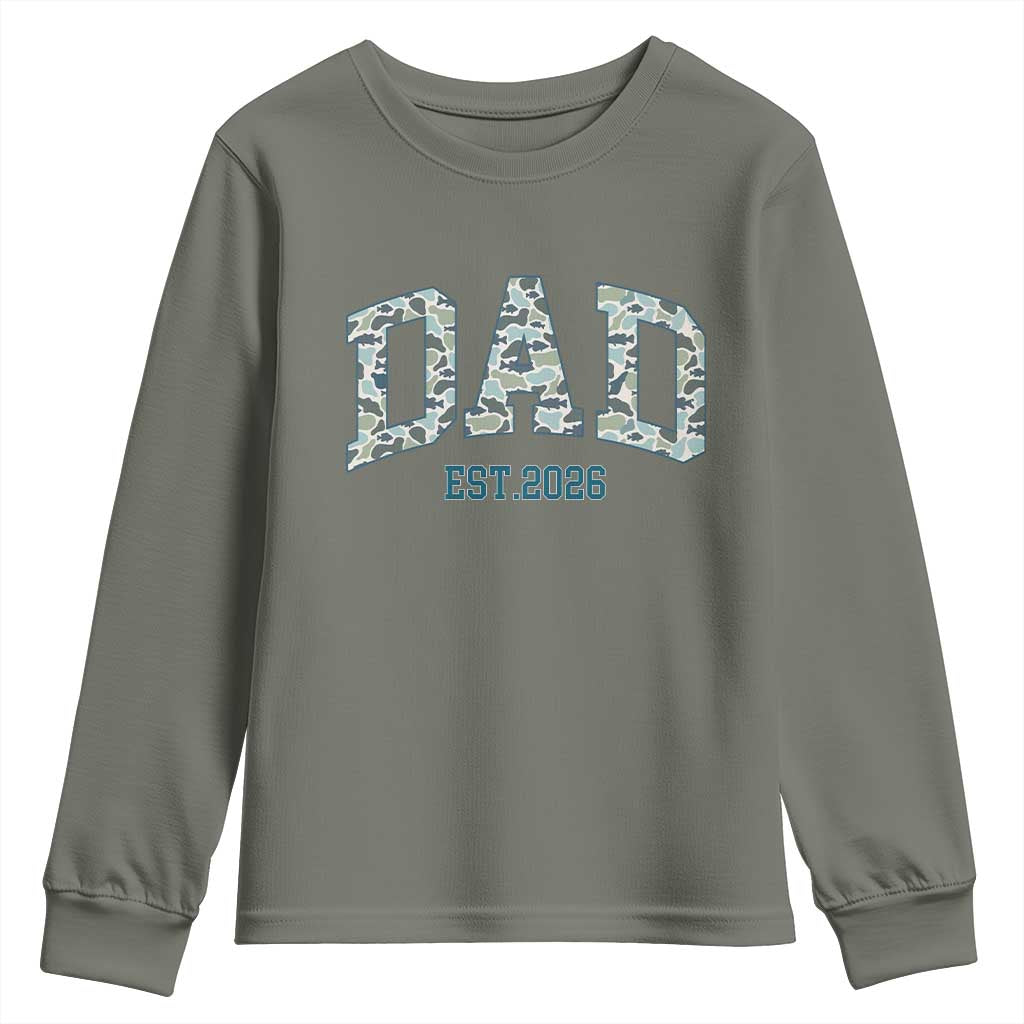 Promoted To Dad Est 2026 Youth Sweatshirt Camo Fishing New Dad Gift TS12 Military Green Print Your Wear