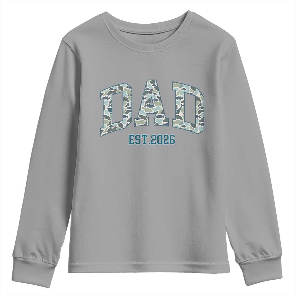 Promoted To Dad Est 2026 Youth Sweatshirt Camo Fishing New Dad Gift TS12 Sport Gray Print Your Wear