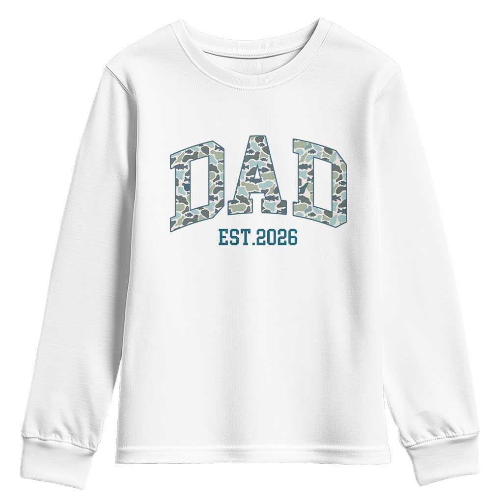 Promoted To Dad Est 2026 Youth Sweatshirt Camo Fishing New Dad Gift TS12 White Print Your Wear