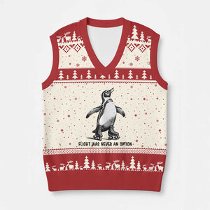 Flight Was Never An Option V-Neck Knit Sweater Vest Funny Penguin Roller Skates