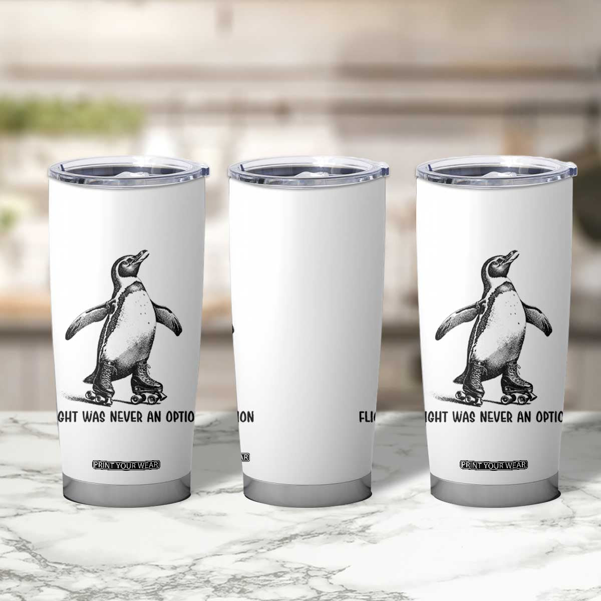 Flight Was Never An Option Tumbler Cup Funny Penguin Roller Skates
