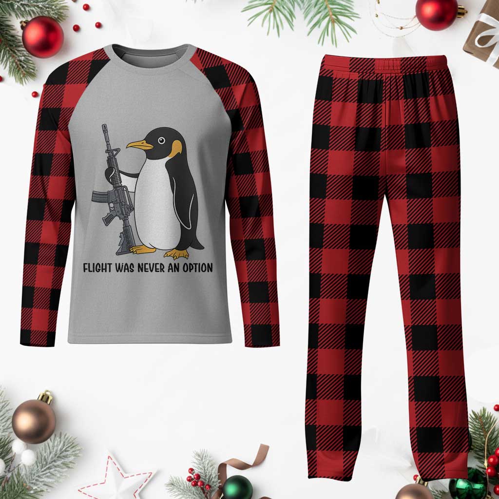 Funny Penguin Lover Gift Plaid Pajama Set Flight Was Never An Option