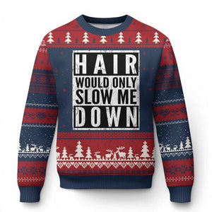 Funny Bald Men Gift Ugly Christmas Sweater Hair Would Only Slow Me Down TS12 Navy Red Print Your Wear