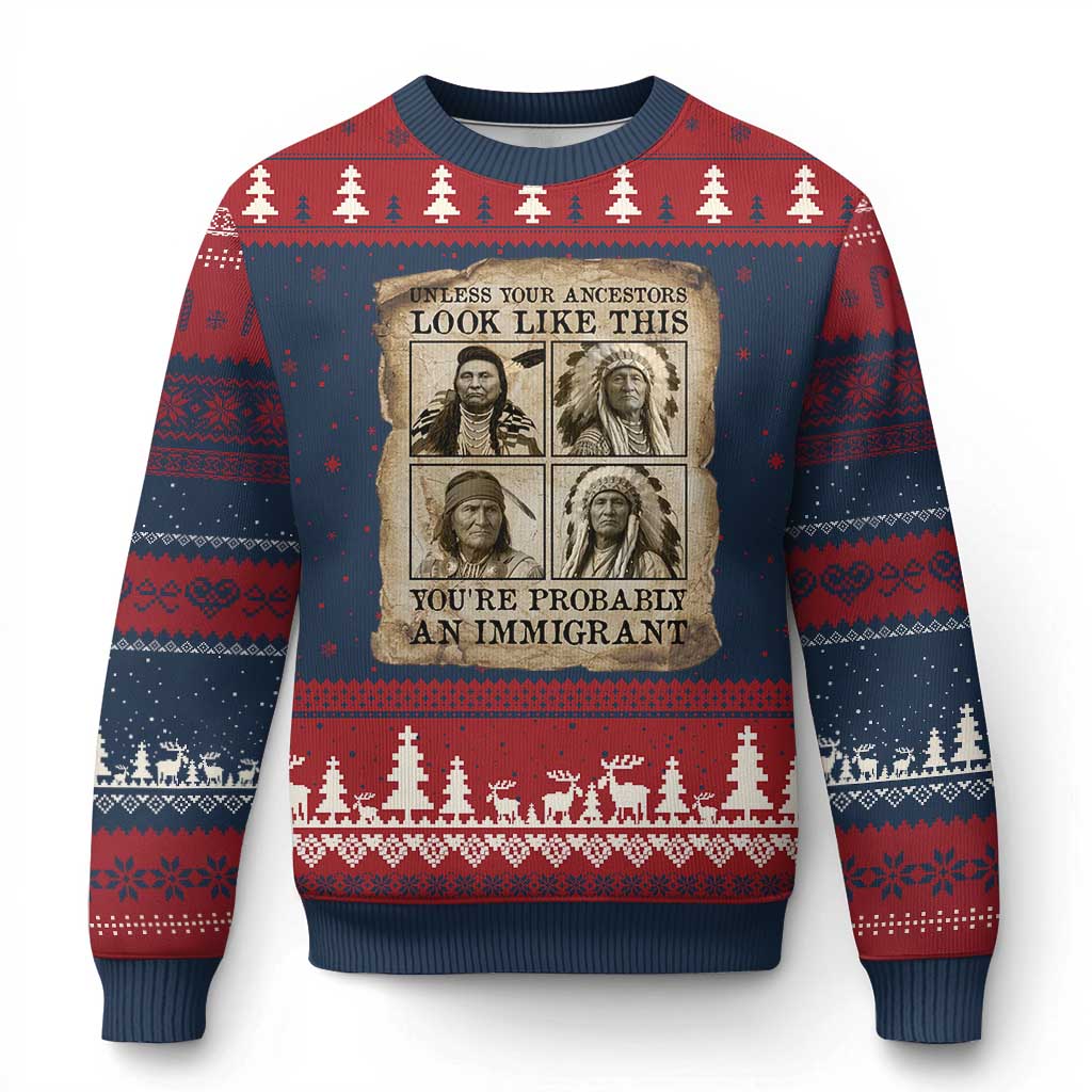Indigenous Peoples Day Ugly Christmas Sweater Unless Your Ancestors Look Like This Youre Immigrant