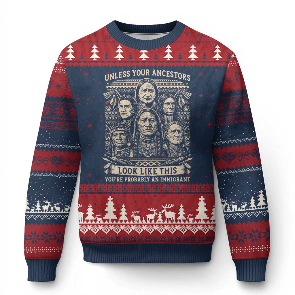Native American Pride Ugly Christmas Sweater Unless Your Ancestors Look Like This Youre Immigrant