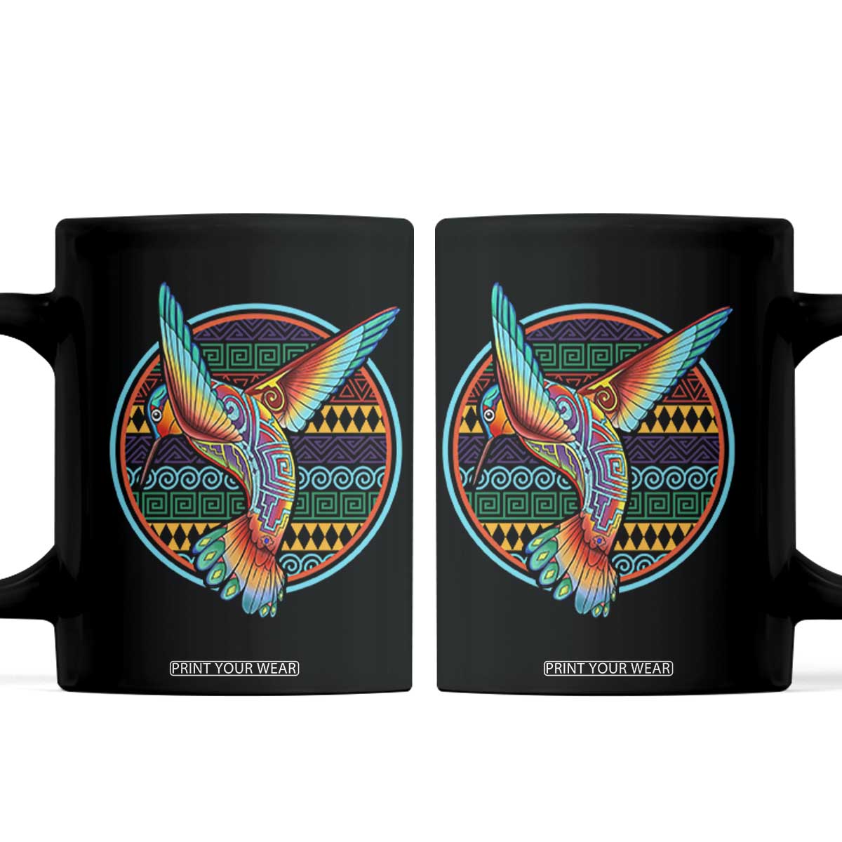 Colorful Geometric Tribal Hummingbird Coffee Mug Southwest Pattern Graphic