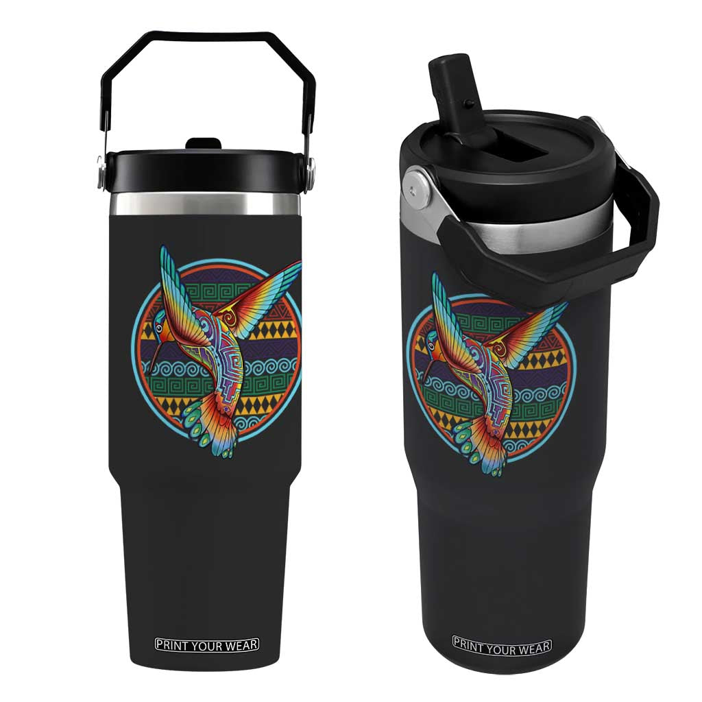 Colorful Geometric Tribal Hummingbird Flip Straw Tumbler Southwest Pattern Graphic TS12 One Size: 30 oz Black Print Your Wear