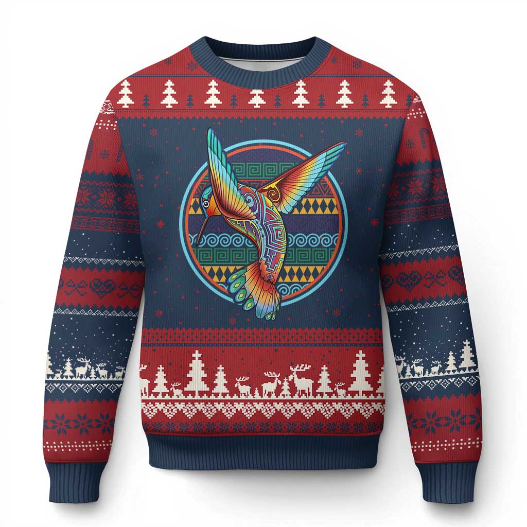 Colorful Geometric Tribal Hummingbird Ugly Christmas Sweater Southwest Pattern Graphic