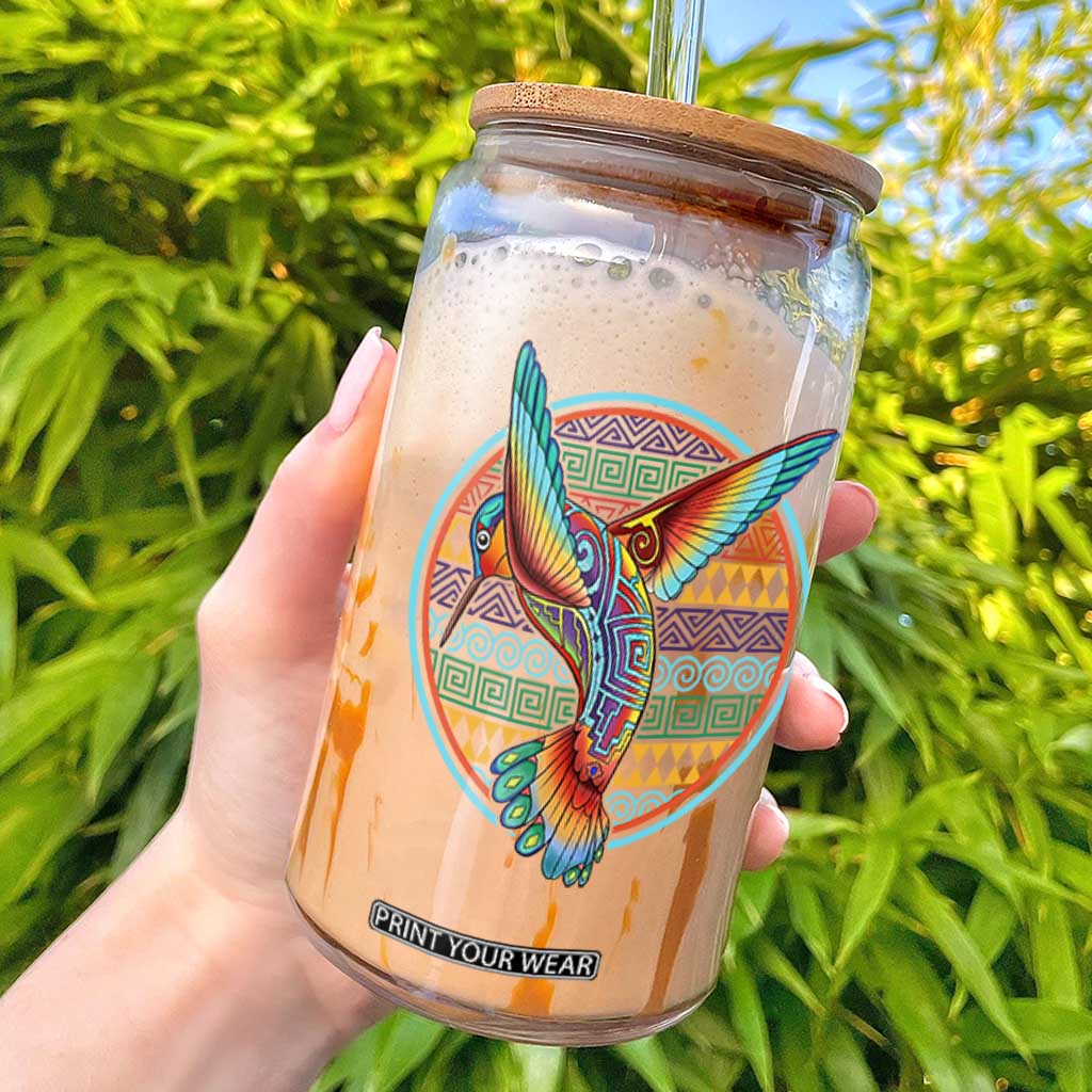 Colorful Geometric Tribal Hummingbird Glass Can Southwest Pattern Graphic TS12 Black Print Your Wear