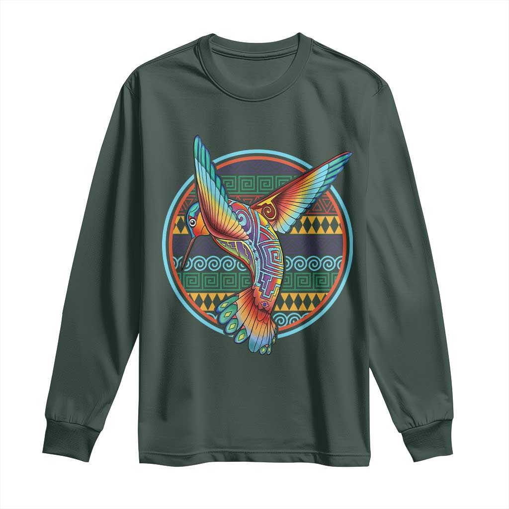 Colorful Geometric Tribal Hummingbird Long Sleeve Shirt Southwest Pattern Graphic